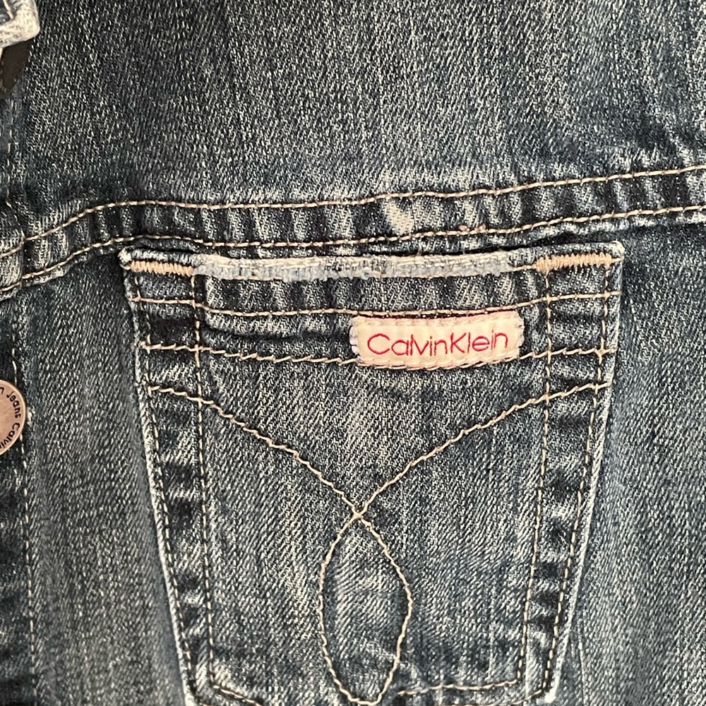 Calvin Klein Jeans Denim Jacket Blue Stretch Trucker Women’s Large - Picture 3 of 9